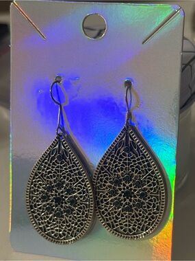 Vintage Silver Filigree Teardrop Dangle Earrings